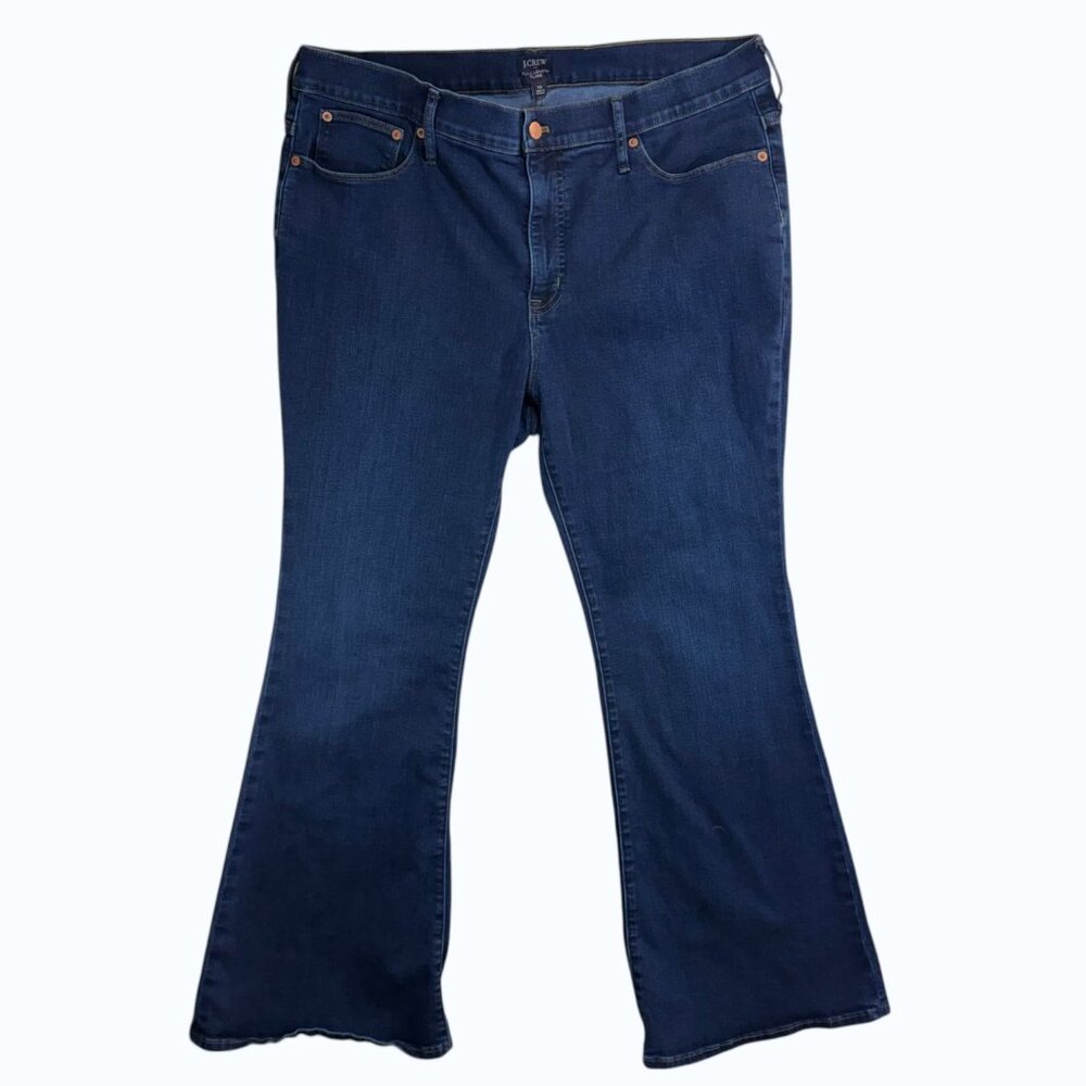 J.Crew 33X32 Full Length Flare Jean Dark Wash Stretch Denim High Rise Classic